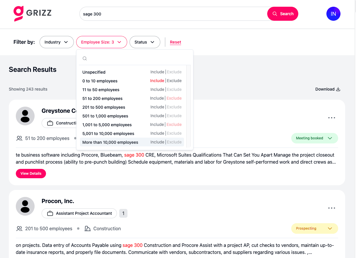 Example Grizz Dashboard page